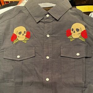Howler Brothers - Skulls and Begonias - Embroidered Pearl Snap Shirt - Medium